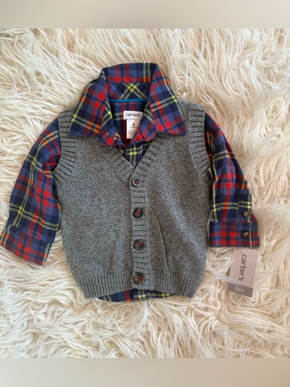 NWT Carter’s Baby Boy Plaid Shirt & Sweater Vest Set 6M